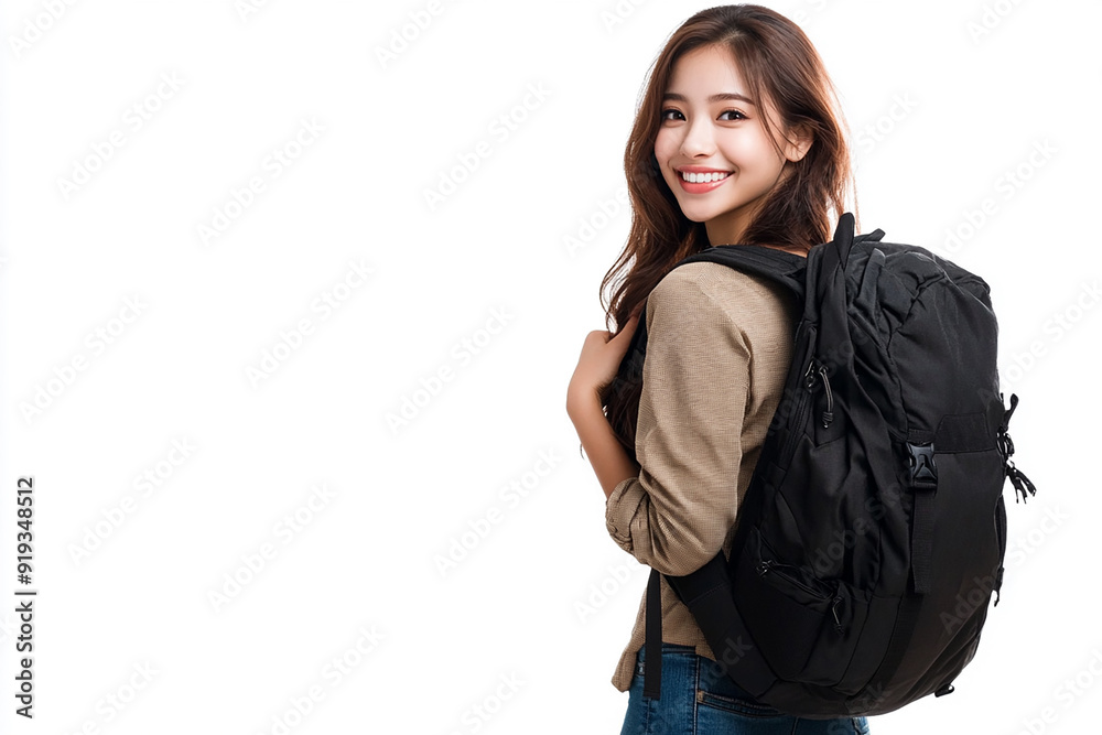 Beautiful young women with backpacks, students, college students go to school and back to school. Travelers, backpackers Beautiful young women with backpacks, students, college students go to school and back to school. Travelers, backpackers