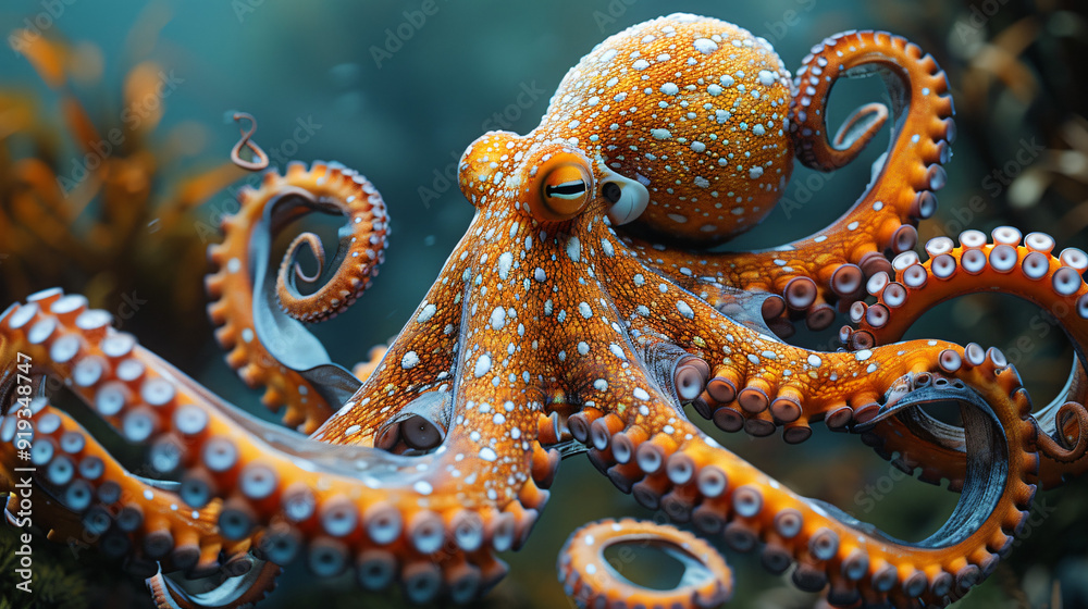 an octopus with eight arms and a round body. It has a speckled pattern. an octopus with eight arms and a round body. It has a speckled pattern.