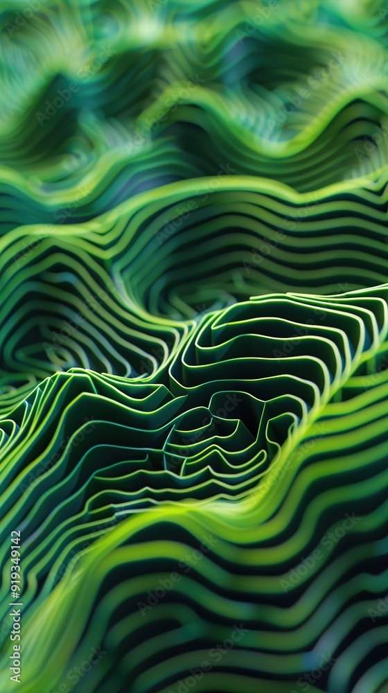 Abstract digital waves in green and yellow hues ripple across. Abstract digital waves in green and yellow hues ripple across.