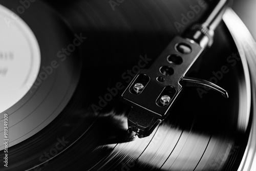 Segments of vinyl record spinning, macro view. Playing music, macro LP, loop