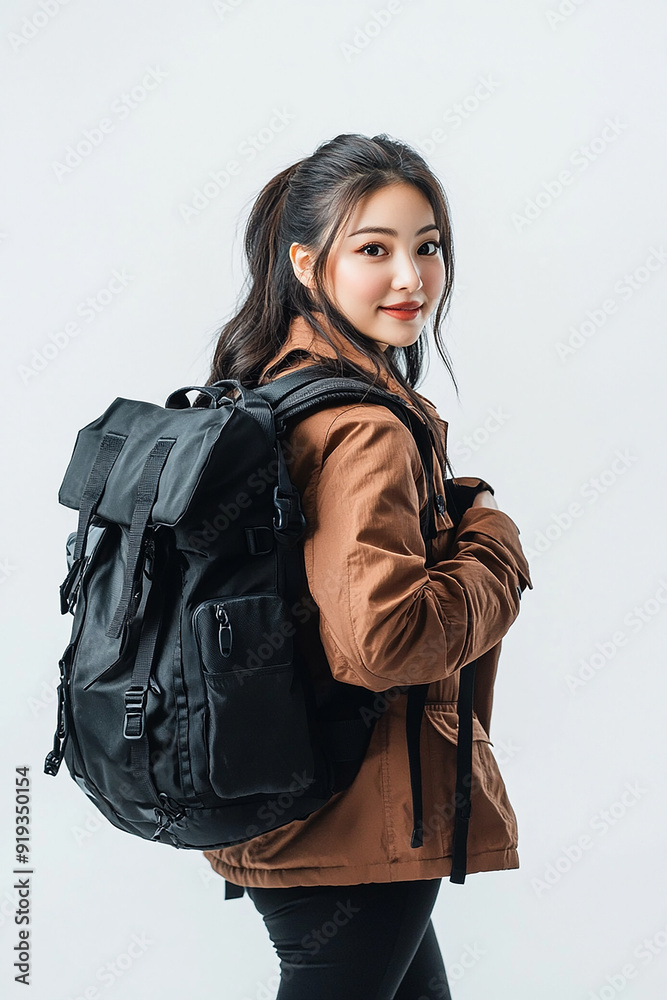 Beautiful young women with backpacks, students, college students go to school and back to school. Travelers, backpackers Beautiful young women with backpacks, students, college students go to school and back to school. Travelers, backpackers