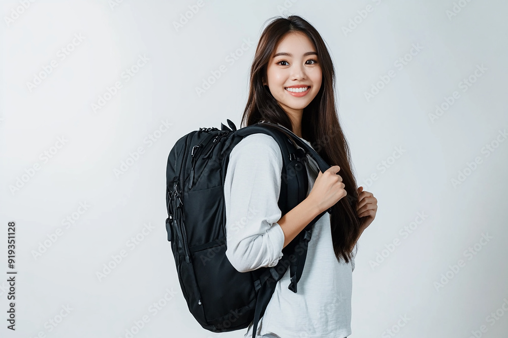 Beautiful young women with backpacks, students, college students go to school and back to school. Travelers, backpackers Beautiful young women with backpacks, students, college students go to school and back to school. Travelers, backpackers