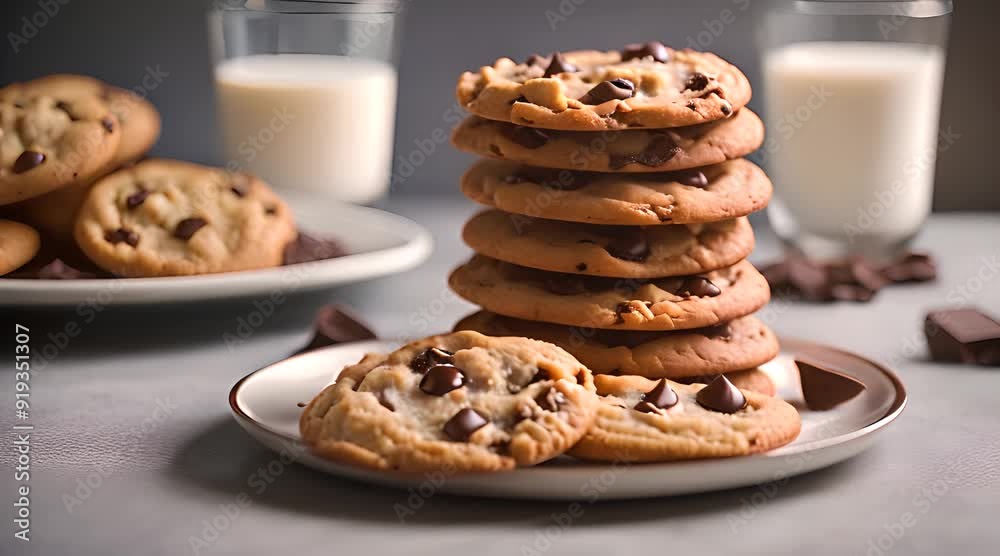 Chocolate Chip Cookies on a Plate Delicious Treat Chocolate Chip Cookies on a Plate Delicious Treat
