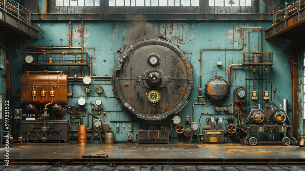 Steampunk Machinery in an Industrial Setting Steampunk Machinery in an Industrial Setting