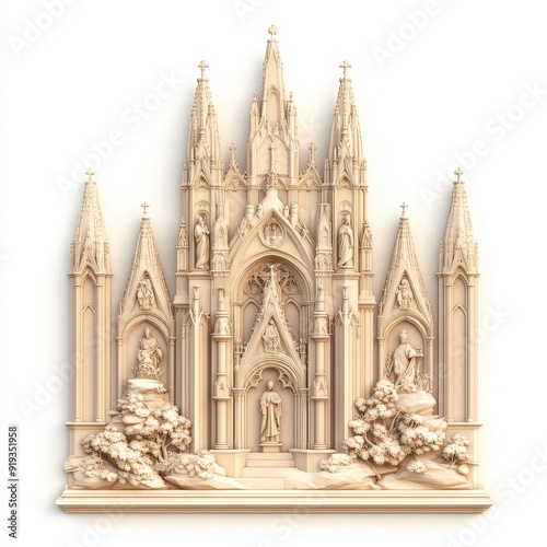 Gothic stone reredos with niches and statues in a historic cathedral