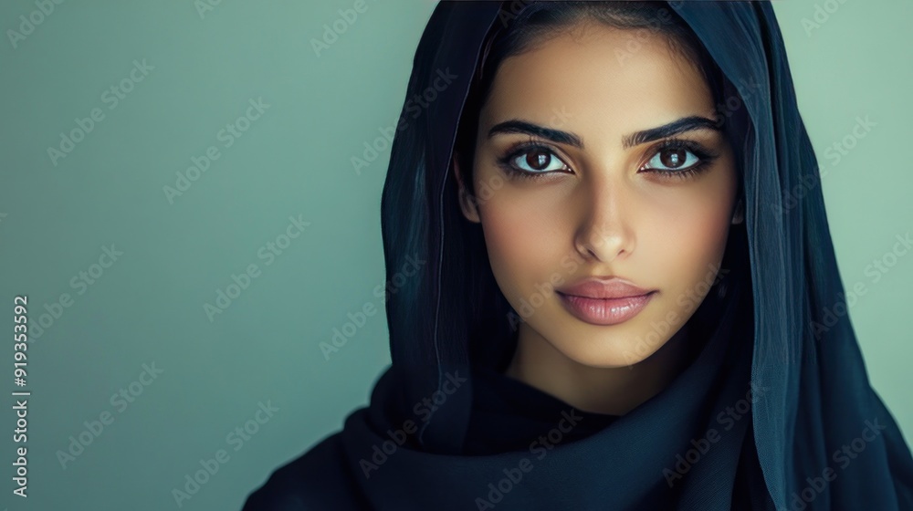 Young woman wearing a black headscarf, looking at the camera. Young woman wearing a black headscarf, looking at the camera.