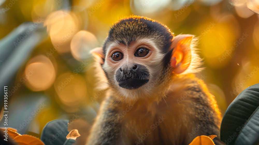 Fototapeta premium a small monkey with big, round eyes and a fuzzy face.