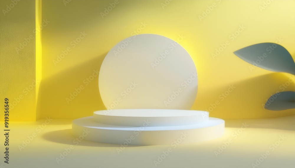 Beautiful Yellow minimal pedestal podium, for cosmetic product presentation, 3d rendering illustration. Beautiful Yellow minimal pedestal podium, for cosmetic product presentation, 3d rendering illustration.