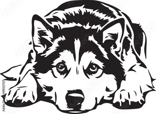 Alaskan Malamute Lying Down Stylized Vector
