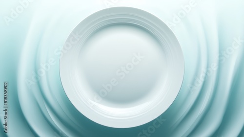 A white plate is placed in the center of a blue wave