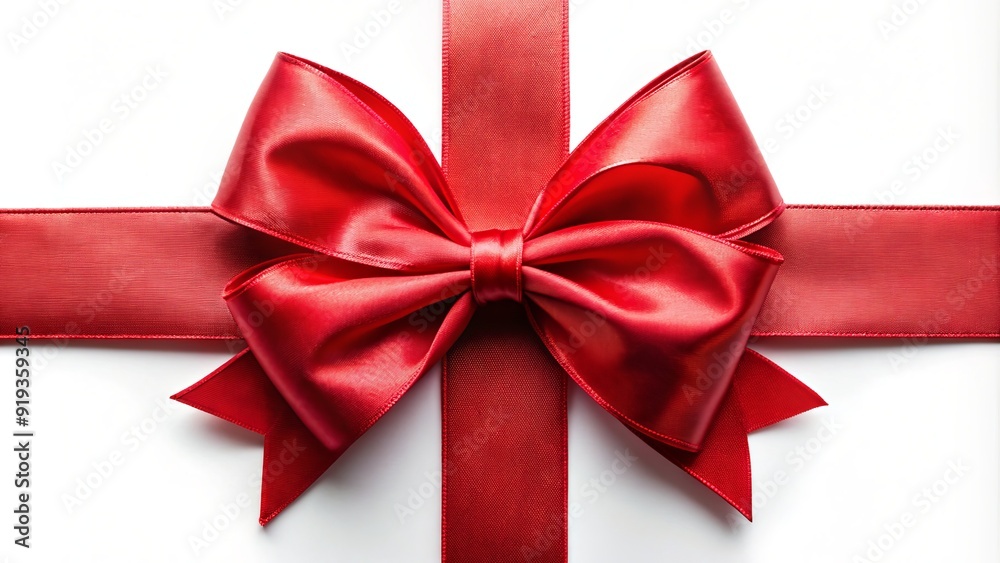 Vibrant red satin gift ribbon beautifully tied in a elegant bow, surrounding a mysterious present, adding a touch of luxury and sophistication to any occasion. Vibrant red satin gift ribbon beautifully tied in a elegant bow, surrounding a mysterious present, adding a touch of luxury and sophistication to any occasion.