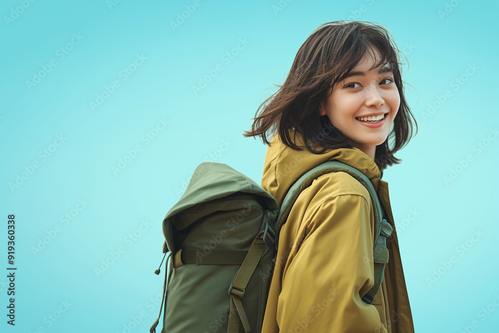 Beautiful young women with backpacks, students, college students go to school and back to school. Travelers, backpackers Beautiful young women with backpacks, students, college students go to school and back to school. Travelers, backpackers