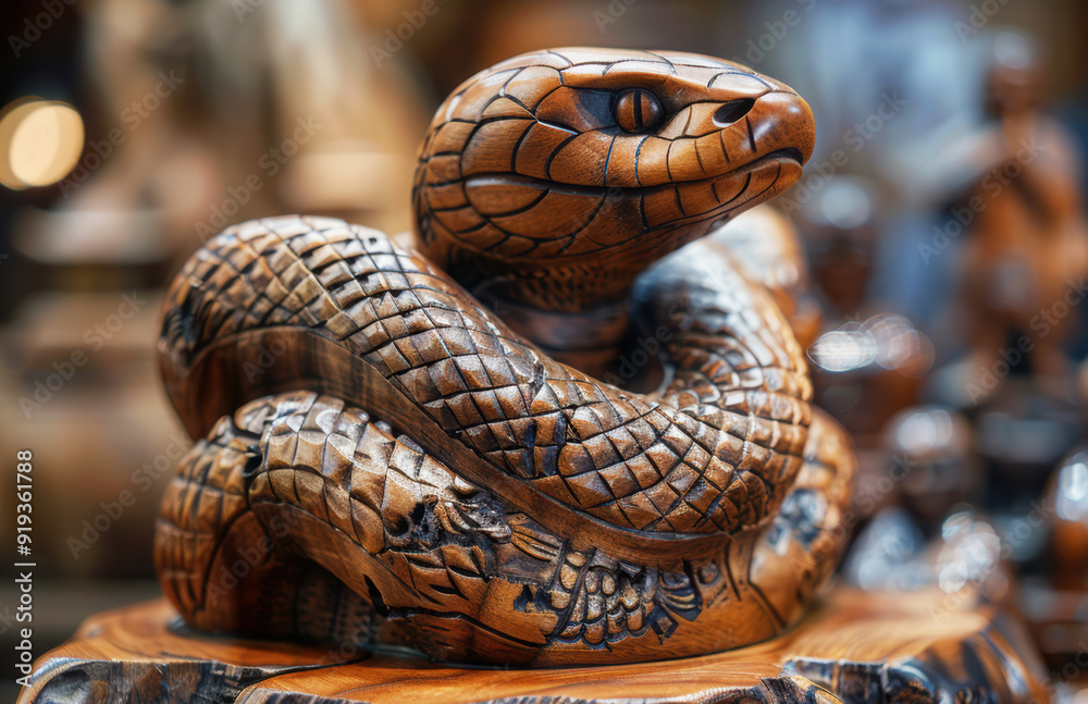 Fototapeta premium close up of a wooden snake