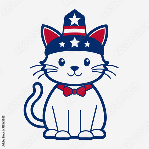 vector line art of a American cute little cat illustration 