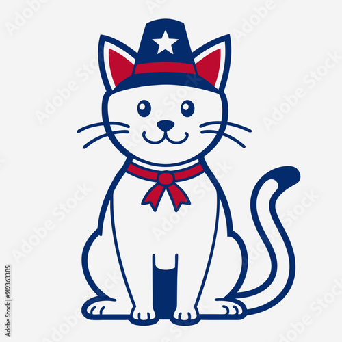vector line art of a American cute little cat illustration 