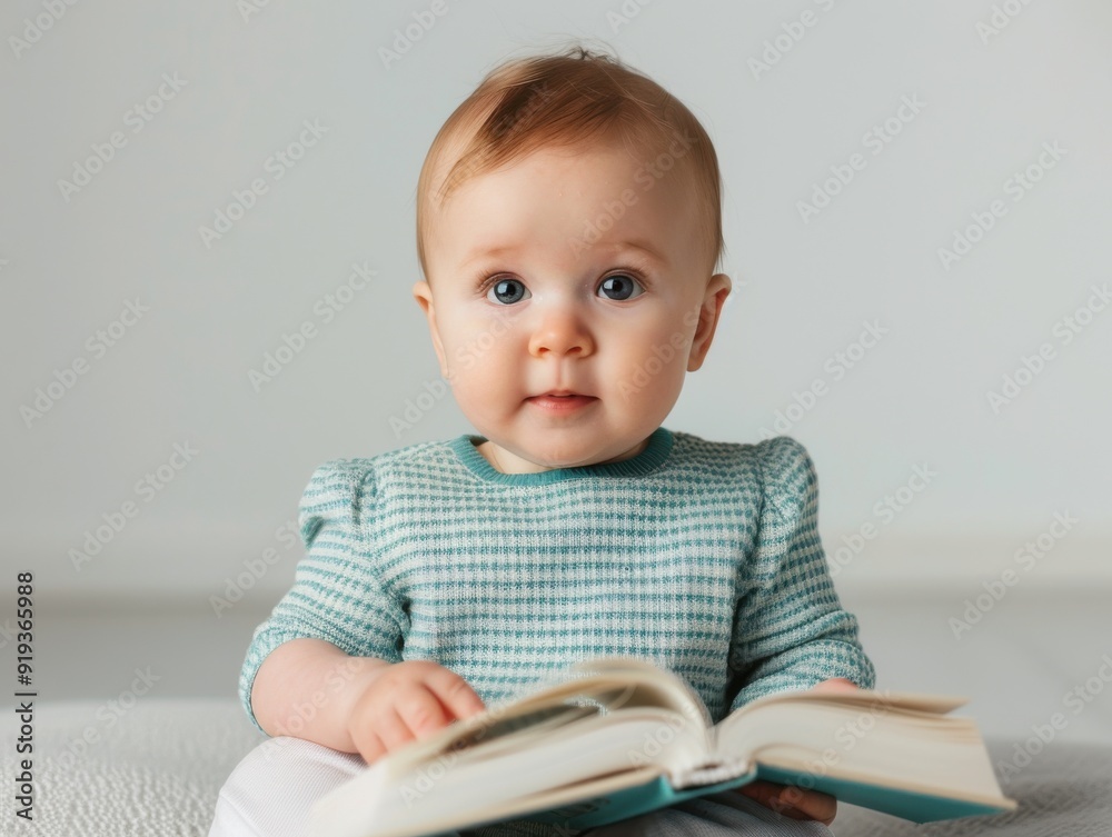 Curious Baby Holding Open Book Indoors Curious Baby Holding Open Book Indoors