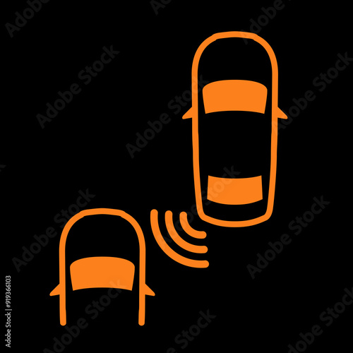 Car blind spot monitoring warning light, BSM system indicator on vehicle dashboard,  vector