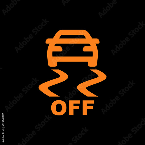 Traction control stability system off, car dashboard light, TCS indicator icon, vector