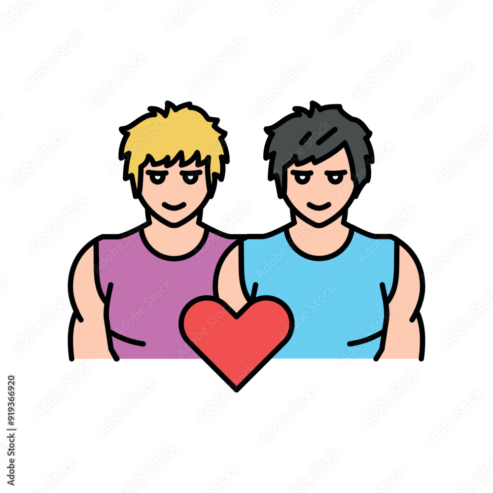 Yaoi genre of manga color line icon. Character in anime style. Yaoi genre of manga color line icon. Character in anime style.