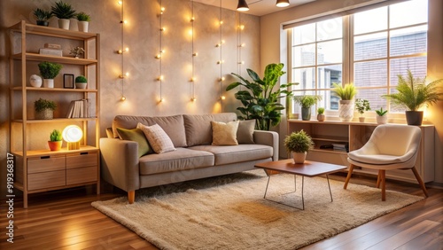 Warm and inviting office space with plush couch, soft lighting, and calming decor, exuding a sense of comfort and security for emotional healing.