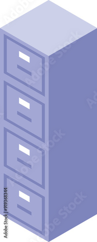 Modern filing cabinet standing in isometric view, perfect for organizing documents