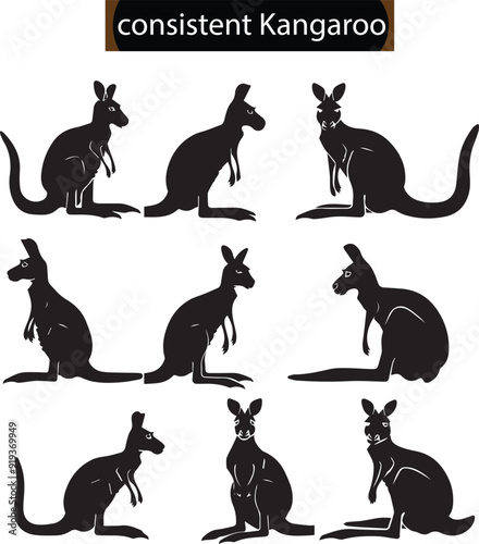Consistent Kangaro Flat Black Silhouette Vector Art Bundle