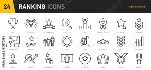 Ranking web icons in line style. Award, winner, first place, victory, collection. Vector illustration.