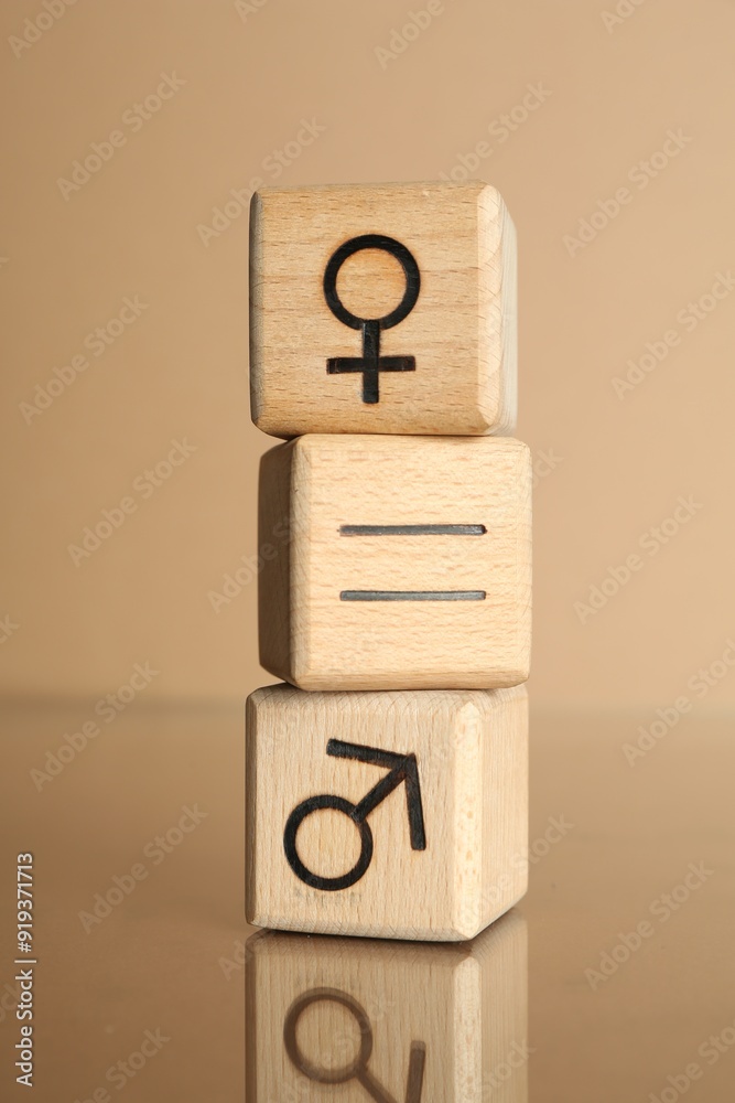 Gender equality concept. Cubes with male and female symbols on beige ...