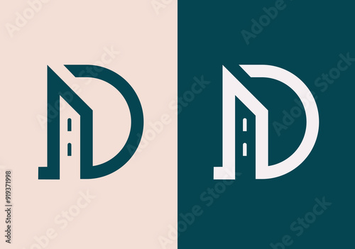 d initial building logo design vector template.Building logo icon with letter D concept premium
