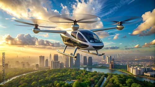 Design a system for minimizing the environmental impact of drone air taxi operations under clear skies. photo