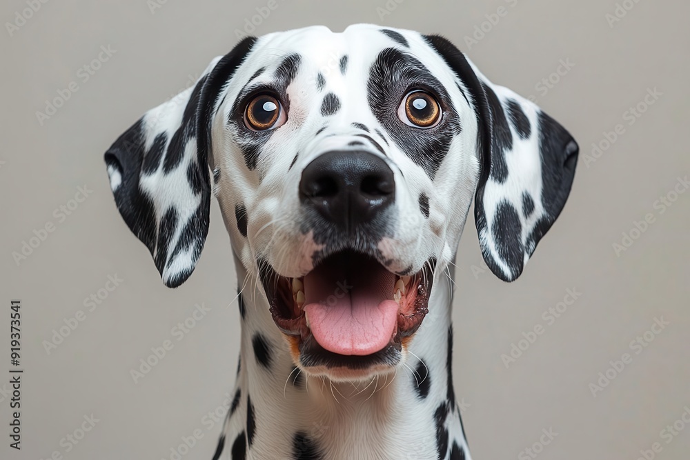 whimsical pet portrait surprised dalmatian dog comical expression studio lighting minimalist background focus on spots whimsical pet portrait surprised dalmatian dog comical expression studio lighting minimalist background focus on spots
