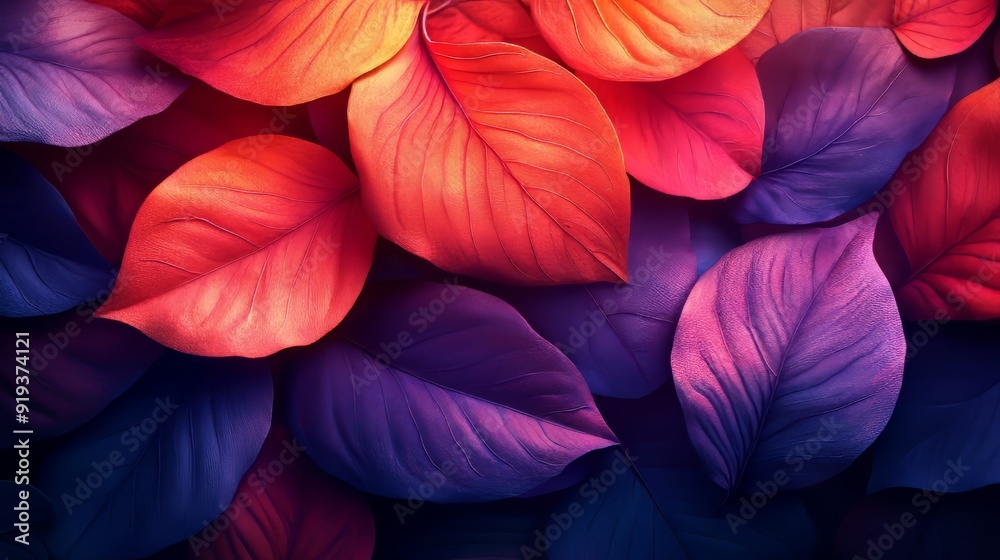 A colorful leafy background with purple, red, and blue leaves A colorful leafy background with purple, red, and blue leaves