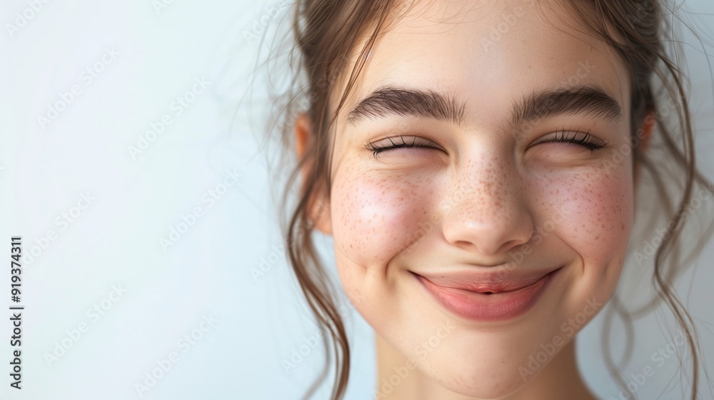 A charming girl with attractive smile on plain white background in studio A charming girl with attractive smile on plain white background in studio