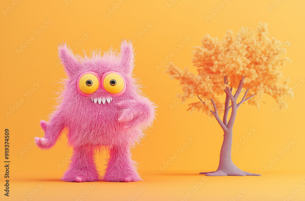 Cute monster character in pink and purple, with a simple background, rendered in 3D Cute monster character in pink and purple, with a simple background, rendered in 3D