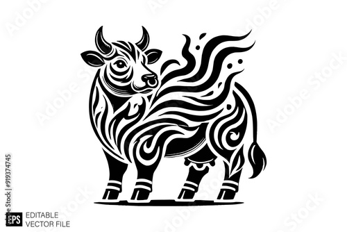 tribal cow tattoo vector graphic design black and white clip art silhouette