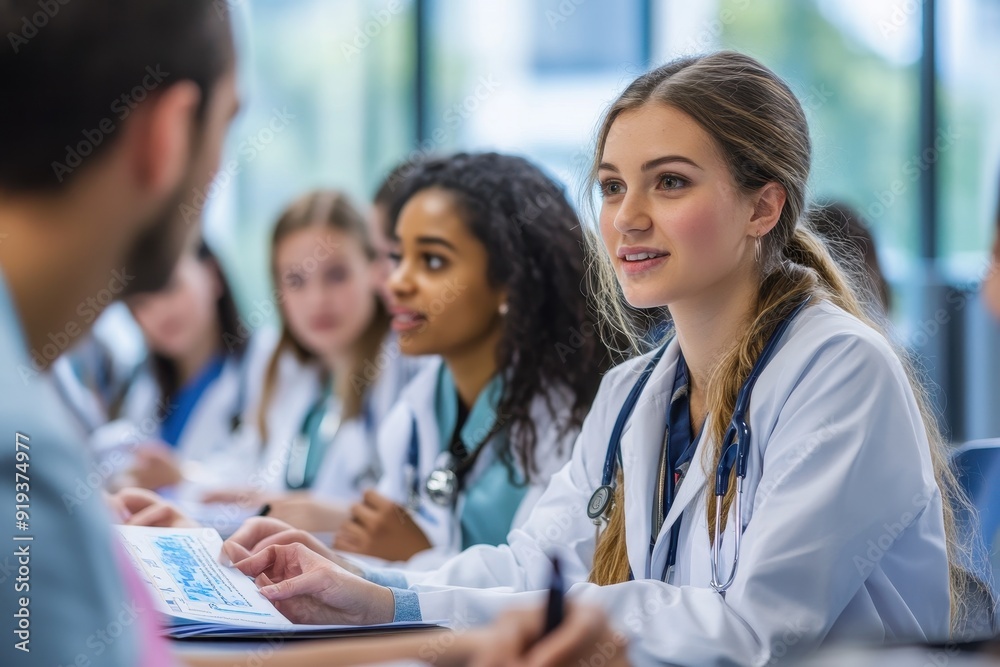 Fototapeta premium Inquisitive Medical Students Analyzing Case Study in Study Room
