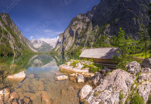 Bootshaus am Obersee lake in Berchtesgaden National Park, Alps Germany photo