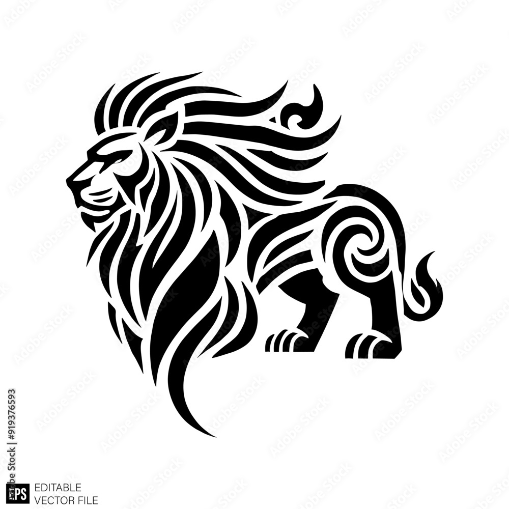 Fototapeta premium tribal lion tattoo vector graphic design black and white clip art silhouette
