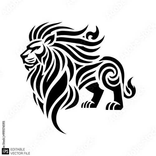 tribal lion tattoo vector graphic design black and white clip art silhouette