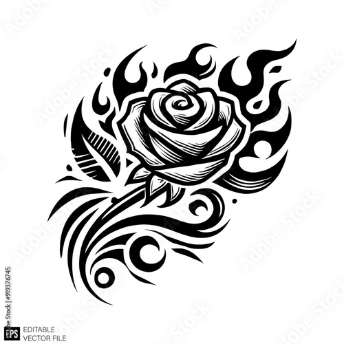 rose tattoo vector graphic design black and white clip art silhouette