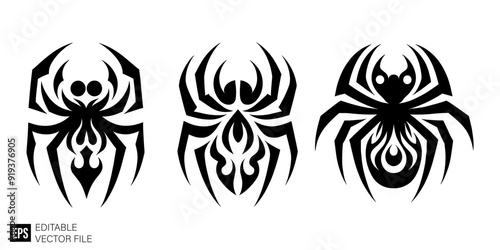 spider tattoo set vector graphic design black and white clip art silhouette