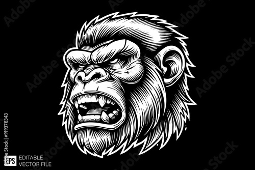ape head vector graphic design black and white clip art silhouette