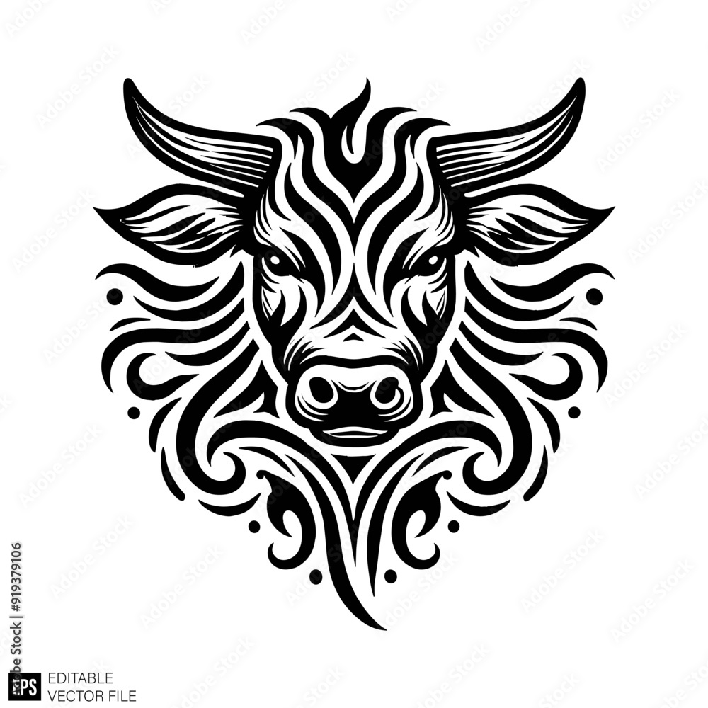 cow head tribal Graphic Design Elements Vector Silhouette Clip Art Black and White  Illustrations