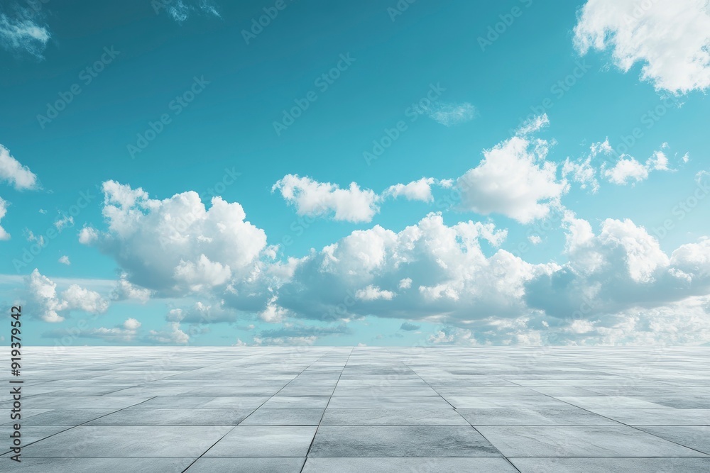Nice Blue Sky with Floor Background with Beautiful Clouds Empty Landscape with generative ai