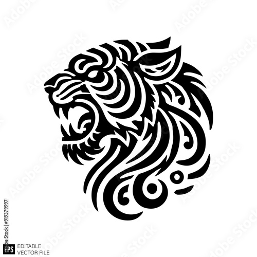 tribal tatto tiger head Graphic Design Elements Vector Silhouette Clip Art Black and White  Illustrations