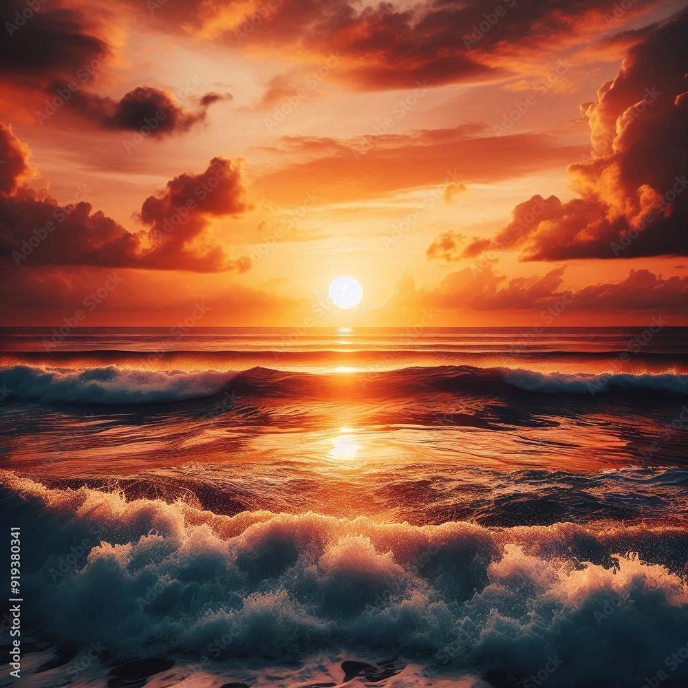 Fototapeta premium A sunset with a sunset and the sun shining through the clouds.