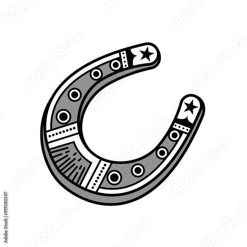 lucky horseshoe symbol in black and white line drawing