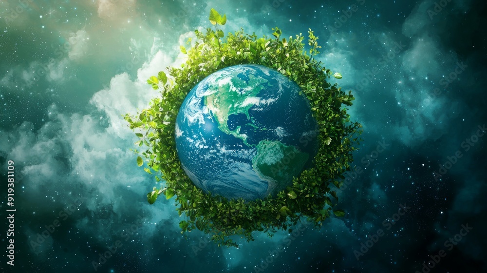 Conceptual Image of Earth Encircled by Sustainable Greenery in Space Conceptual Image of Earth Encircled by Sustainable Greenery in Space