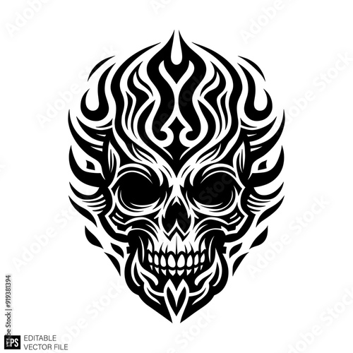 skull head tribal Graphic Design Elements Vector Silhouette Clip Art Black and White  Illustrations
