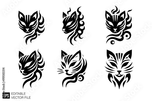 cat tribal tattooClip Art Black and White  Illustrations Graphic Design Elements Vector Silhouette